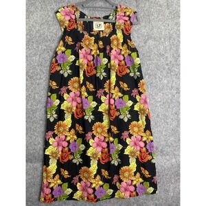 LF Black Floral Babydoll Dress Estimated S Bold Multicolor Sleeveless Cottage‎
